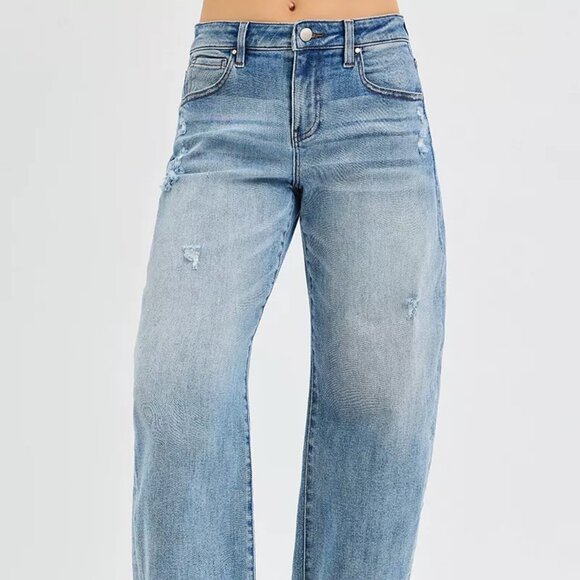 RISEN Full Size Slouchy Ankle Length Barrel Jeans with Cuffs Plus Size - Picture 2 of 6